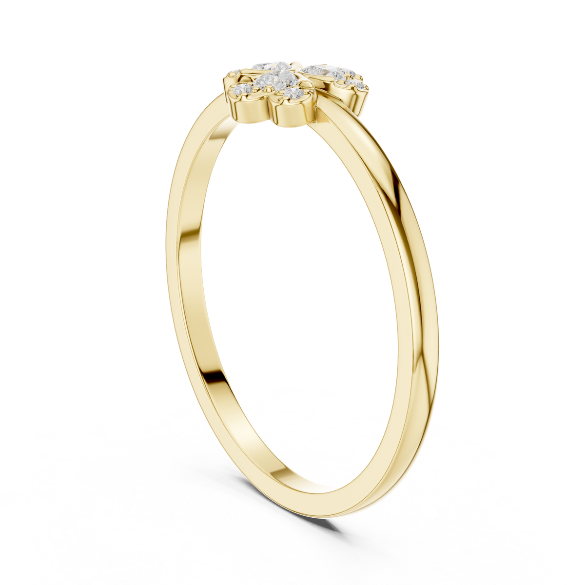14K Solid Gold Lab Diamond Clover Cluster Ring, Yellow Gold, view 1