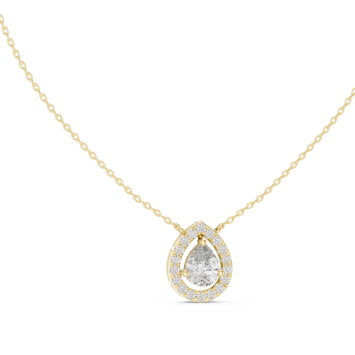 14K Solid Gold Lab Diamond Halo Pendant Necklace, Yellow Gold, view 1
