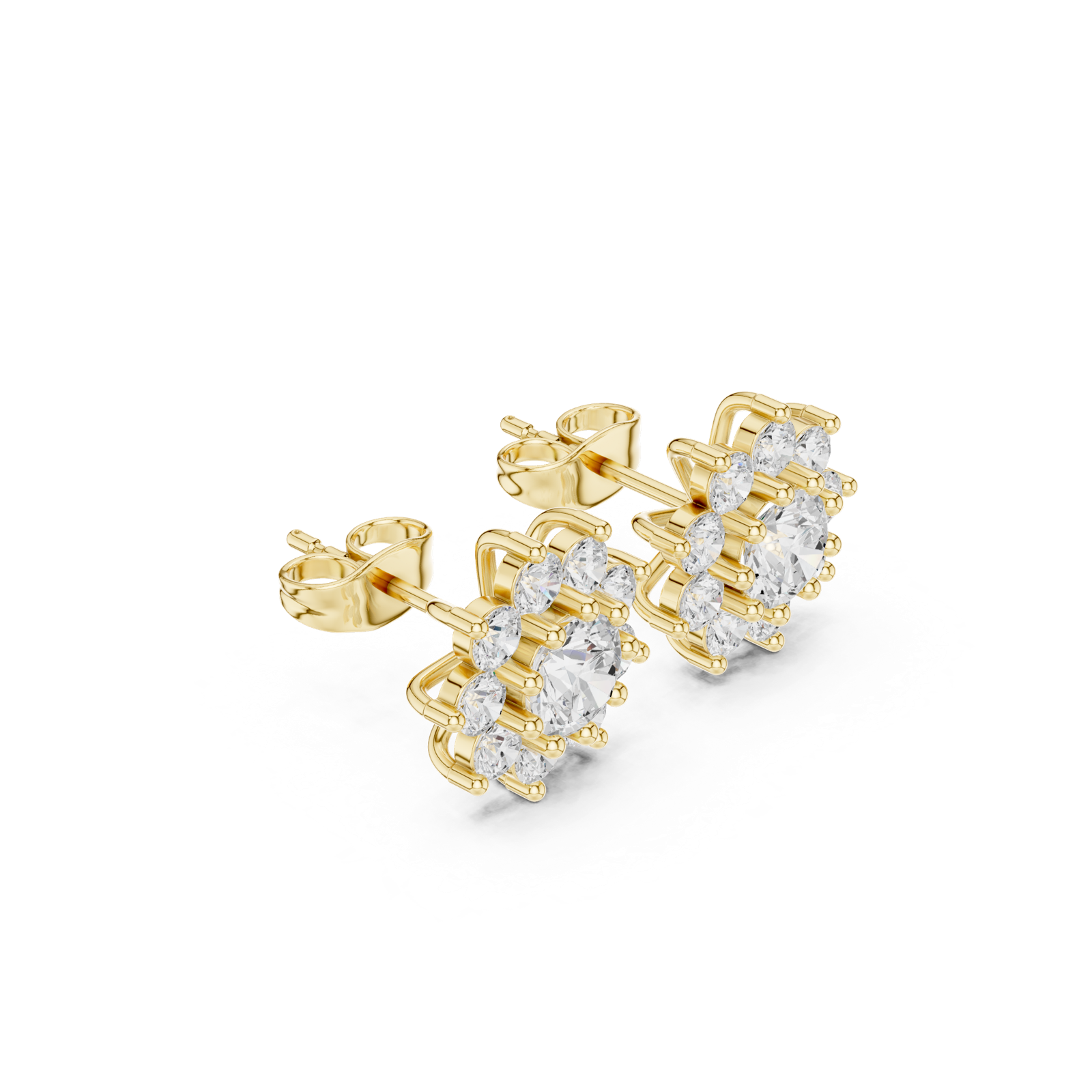 14K Solid Gold Lab Diamond Flower Cluster Earrings, Yellow Gold, view 1