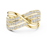 14K Solid Gold Lab Diamond Crossover Ring, Yellow Gold
