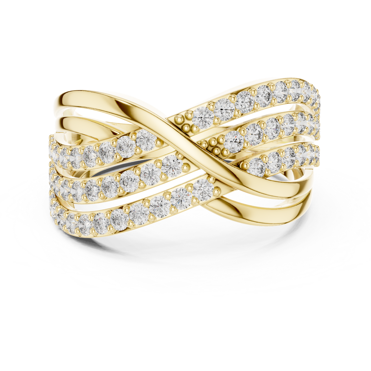 14K Solid Gold Lab Diamond Crossover Ring, Yellow Gold