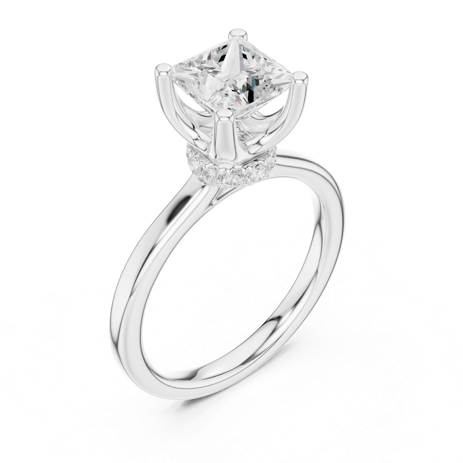 Gold Ring DDLR-176, Princess center stone, White Gold, view 2