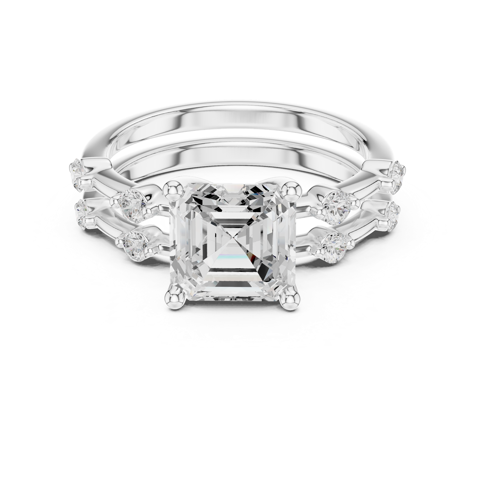 Gold Ring DDLR-441, Asscher center stone, White Gold, view 4