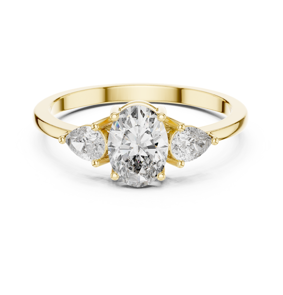 14K Solid Gold Lab Diamond Three-Stone Ring, Yellow Gold