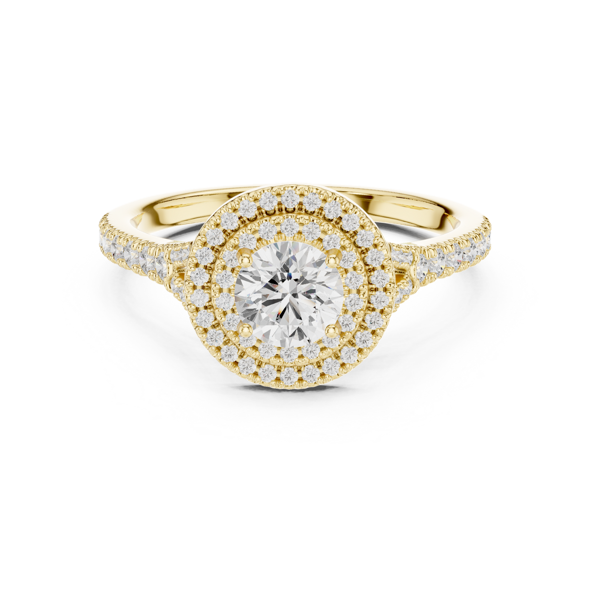 14K Solid Gold Lab Diamond Halo Ring, Yellow Gold