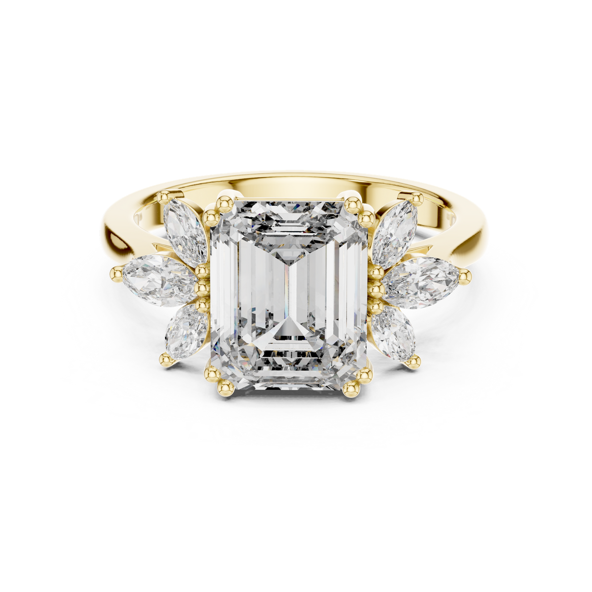 14K Solid Gold Lab Diamond Cluster Ring, Yellow Gold