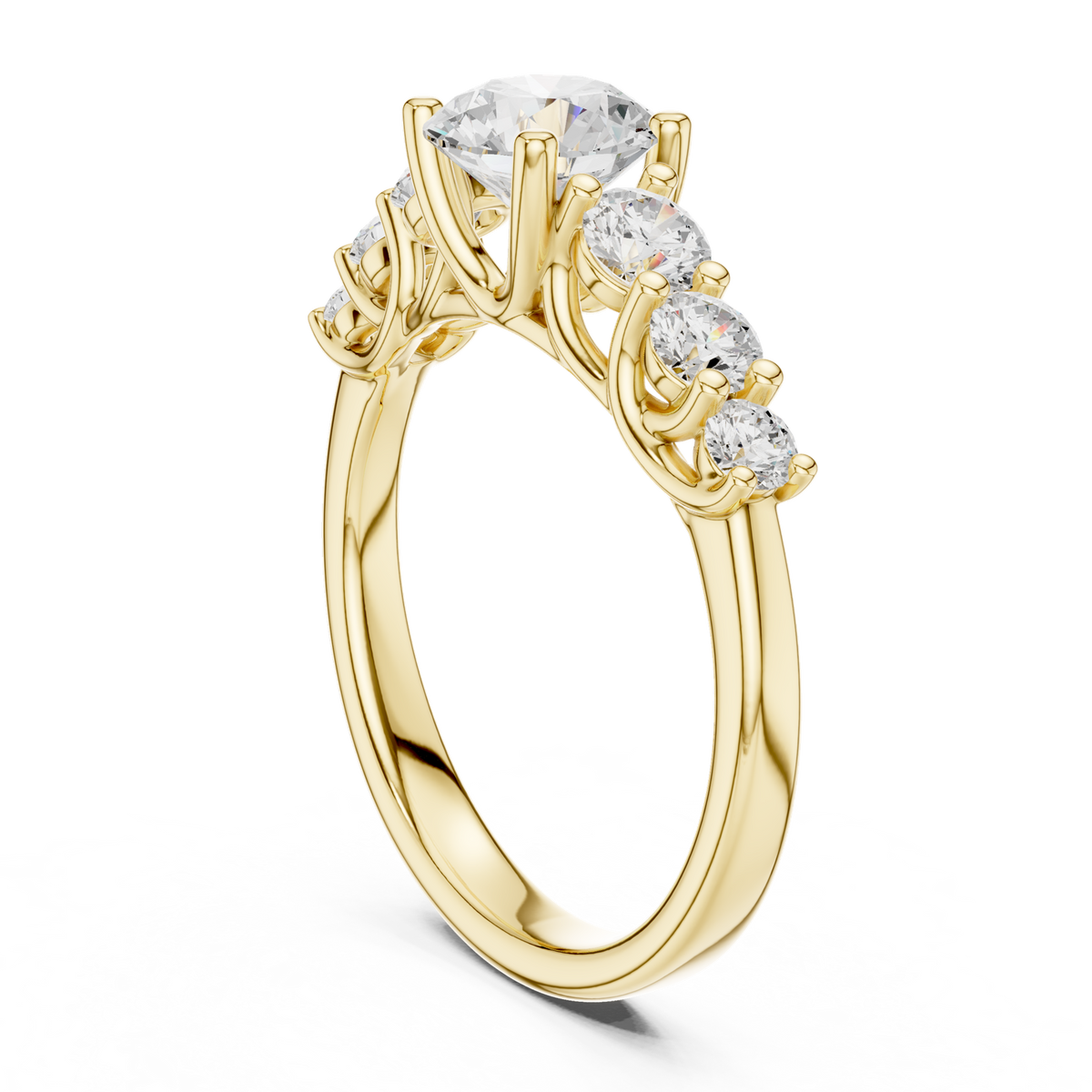 14K Solid Gold Lab Diamond Three-Stone Ring, Yellow Gold, view 1