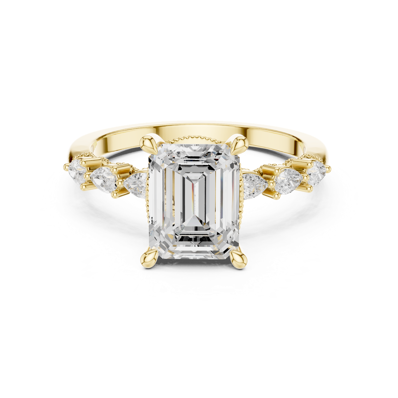 Gold Ring, Emerald center stone, Yellow Gold, view 4