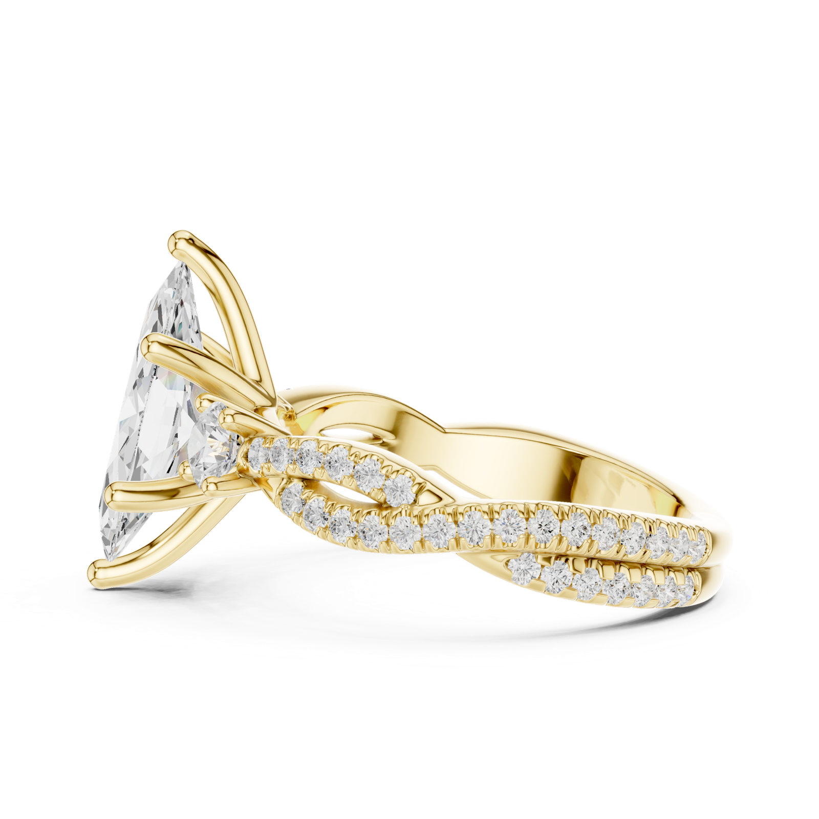 Gold Ring DDLR-281, Marquise center stone, Yellow Gold, view 3