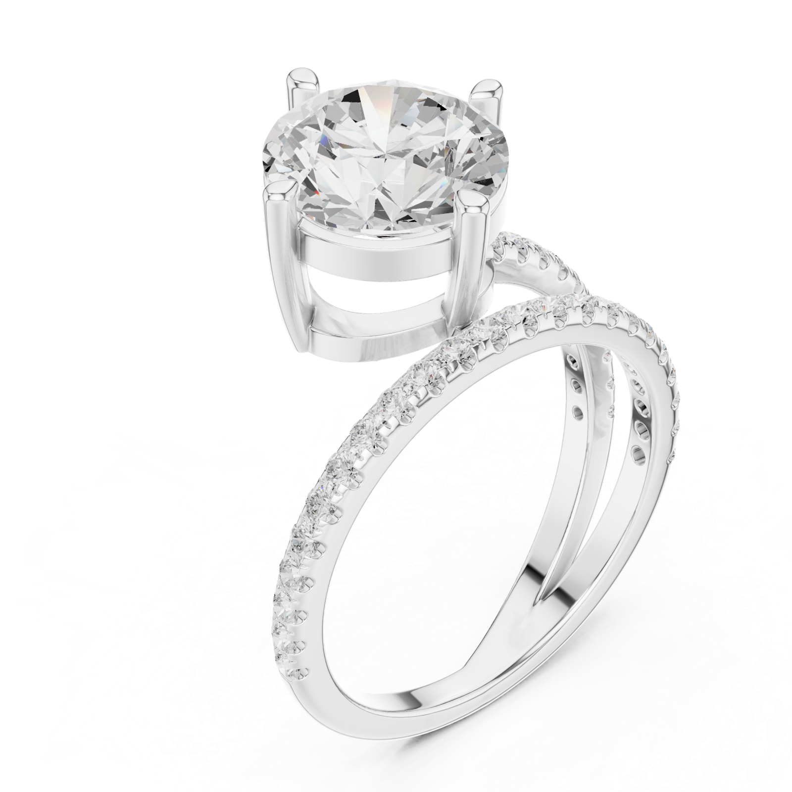 Gold Jewelry L35-39, Round center stone, White Gold, view 2