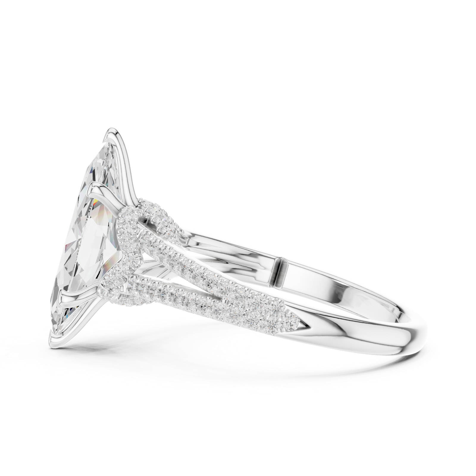 Gold Ring DDLR-252, Marquise center stone, White Gold, view 3