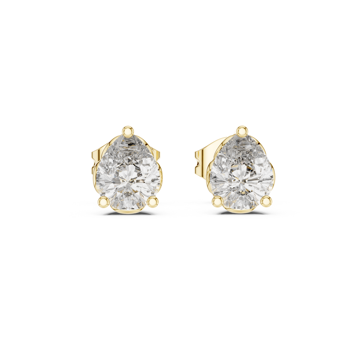 14K Solid Gold Lab Diamond Stud Earrings, Yellow Gold
