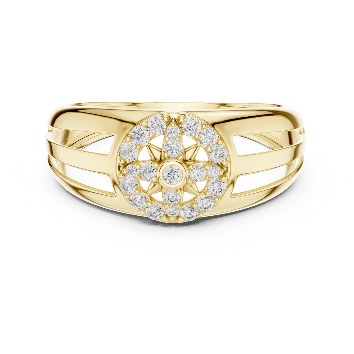 14K Solid Gold Lab Diamond Halo Ring, Yellow Gold