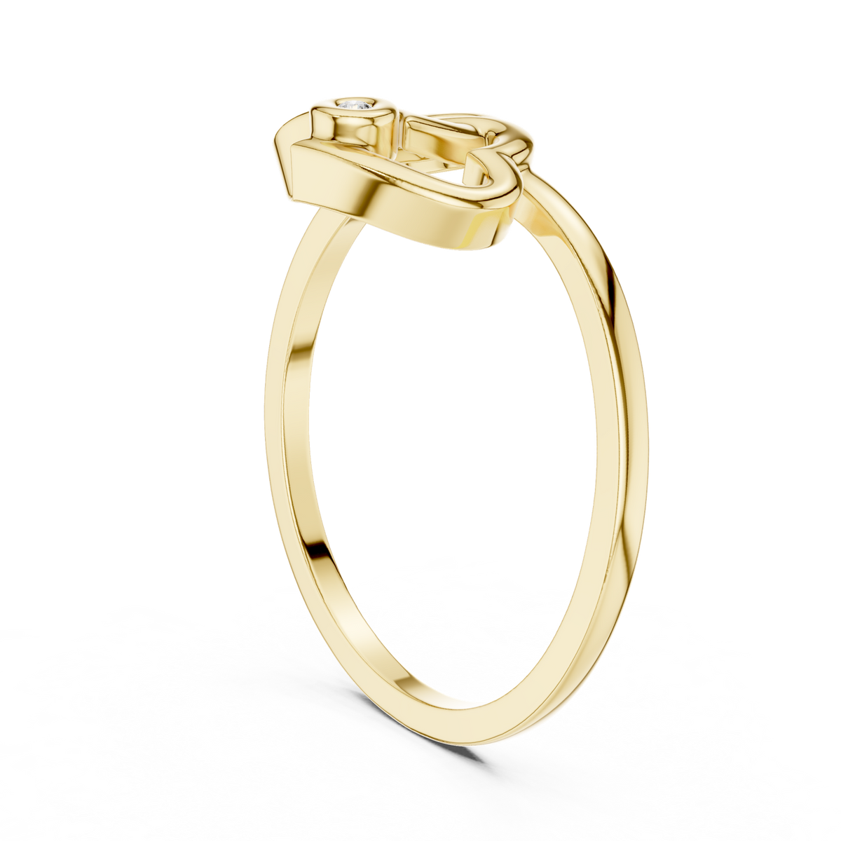 14K Solid Gold Lab Diamond Heart Twist Ring, Yellow Gold, view 1