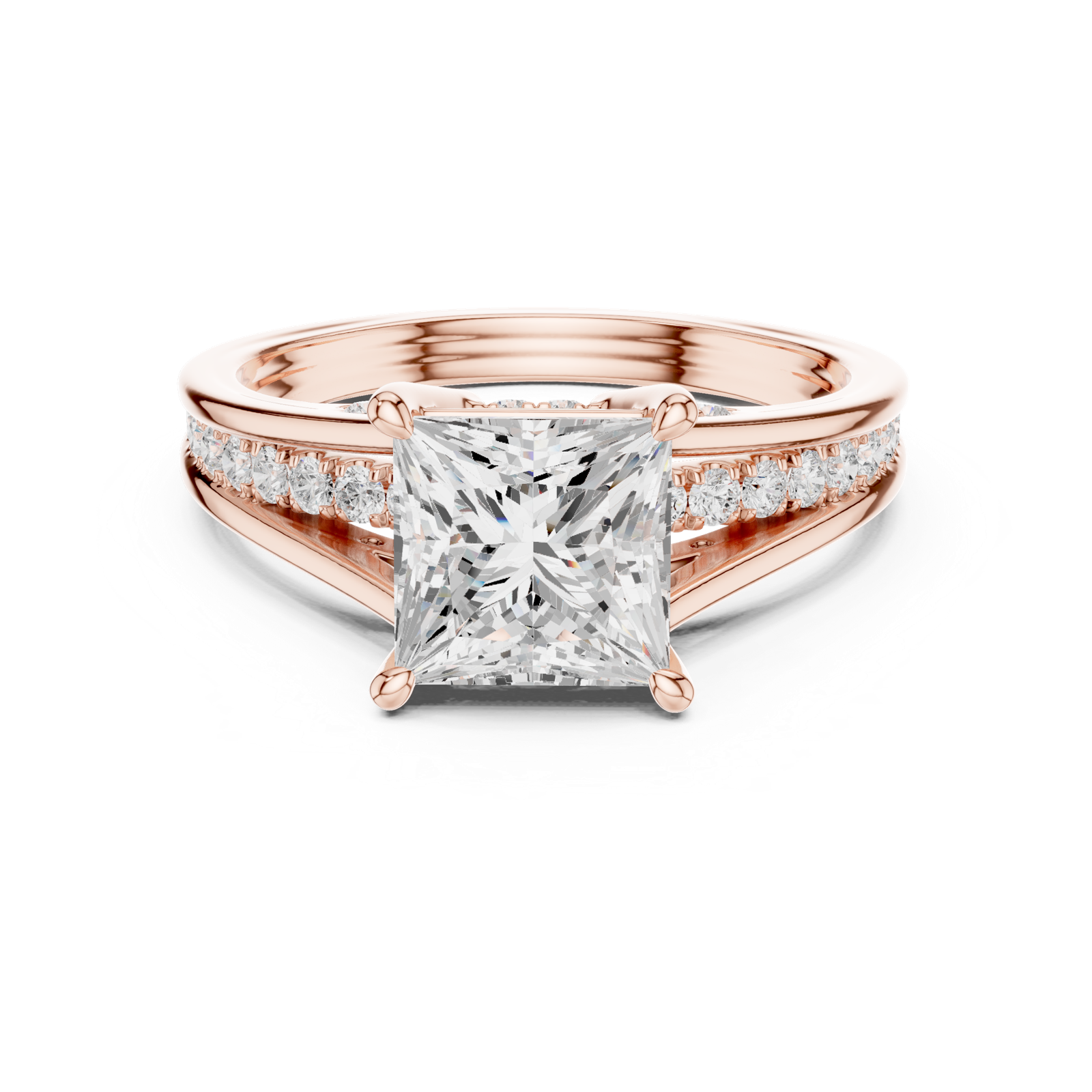 Gold Ring DDLR-253, Princess center stone, Rose Gold, view 4