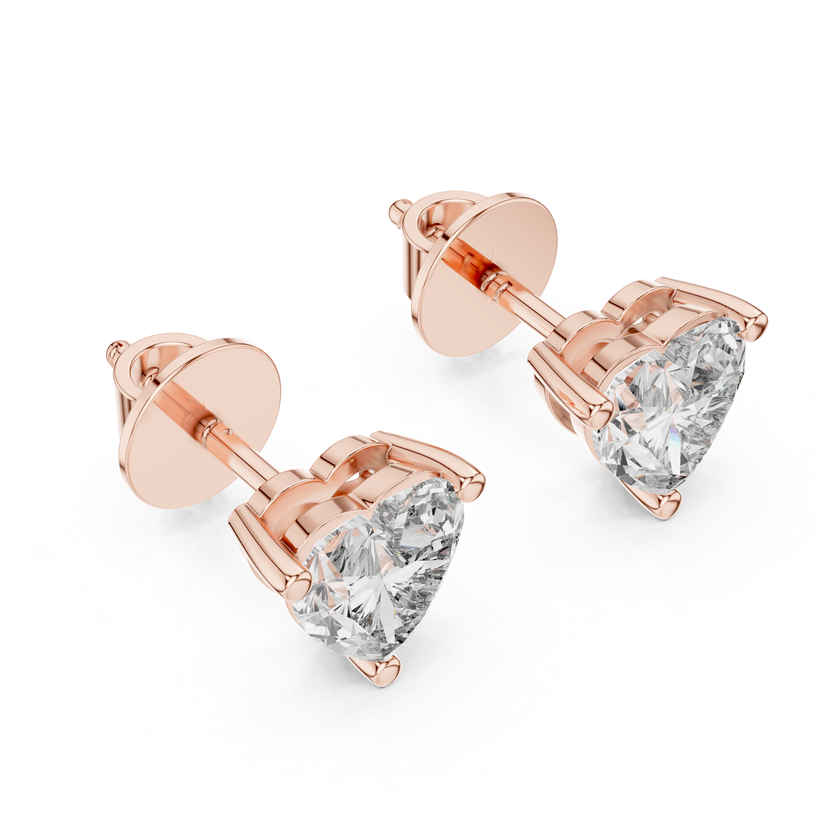 14K Solid Gold Lab Diamond Heart Stud Earrings, Rose Gold, view 2