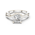 Gold Twisted Band Solitaire Engagement Ring, Cushion center stone, White Gold
