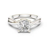 Gold Twisted Band Solitaire Engagement Ring, Cushion center stone, White Gold