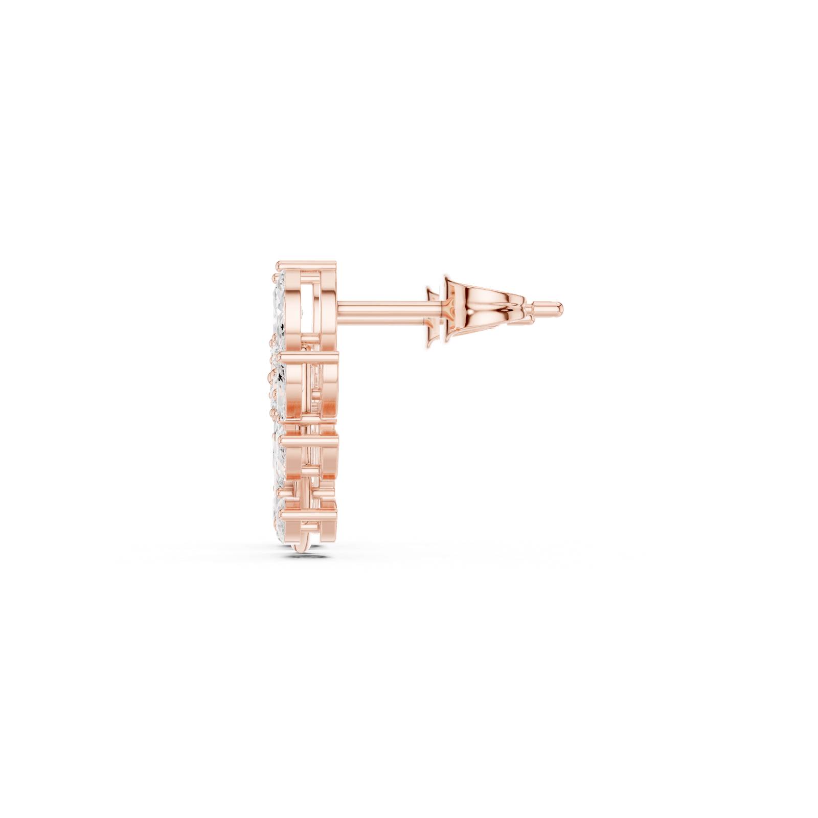 14K Solid Gold Lab Diamond Leaf Huggie Earrings, Rose Gold, view 3