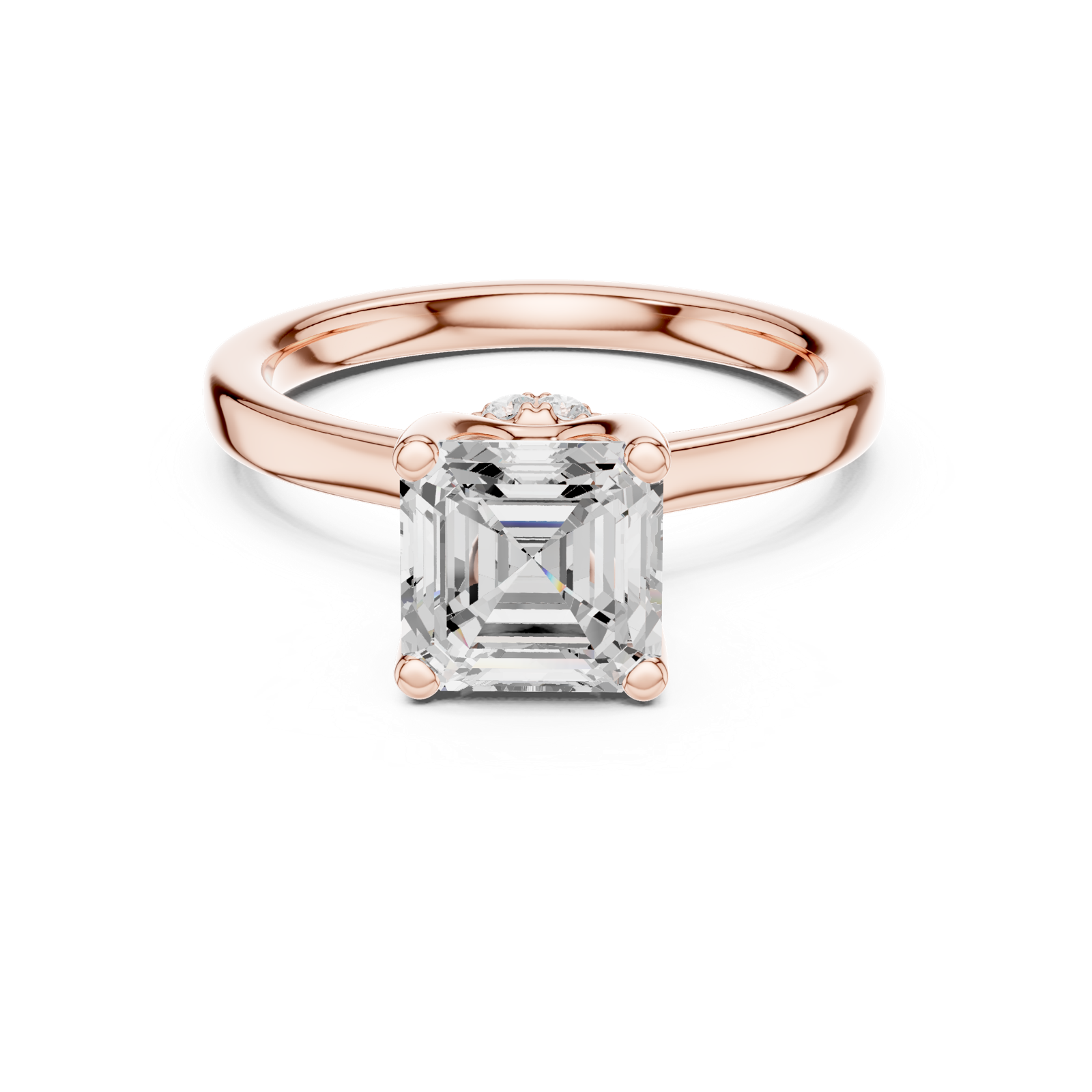 Gold Ring DDLR-176, Asscher center stone, Rose Gold, view 4