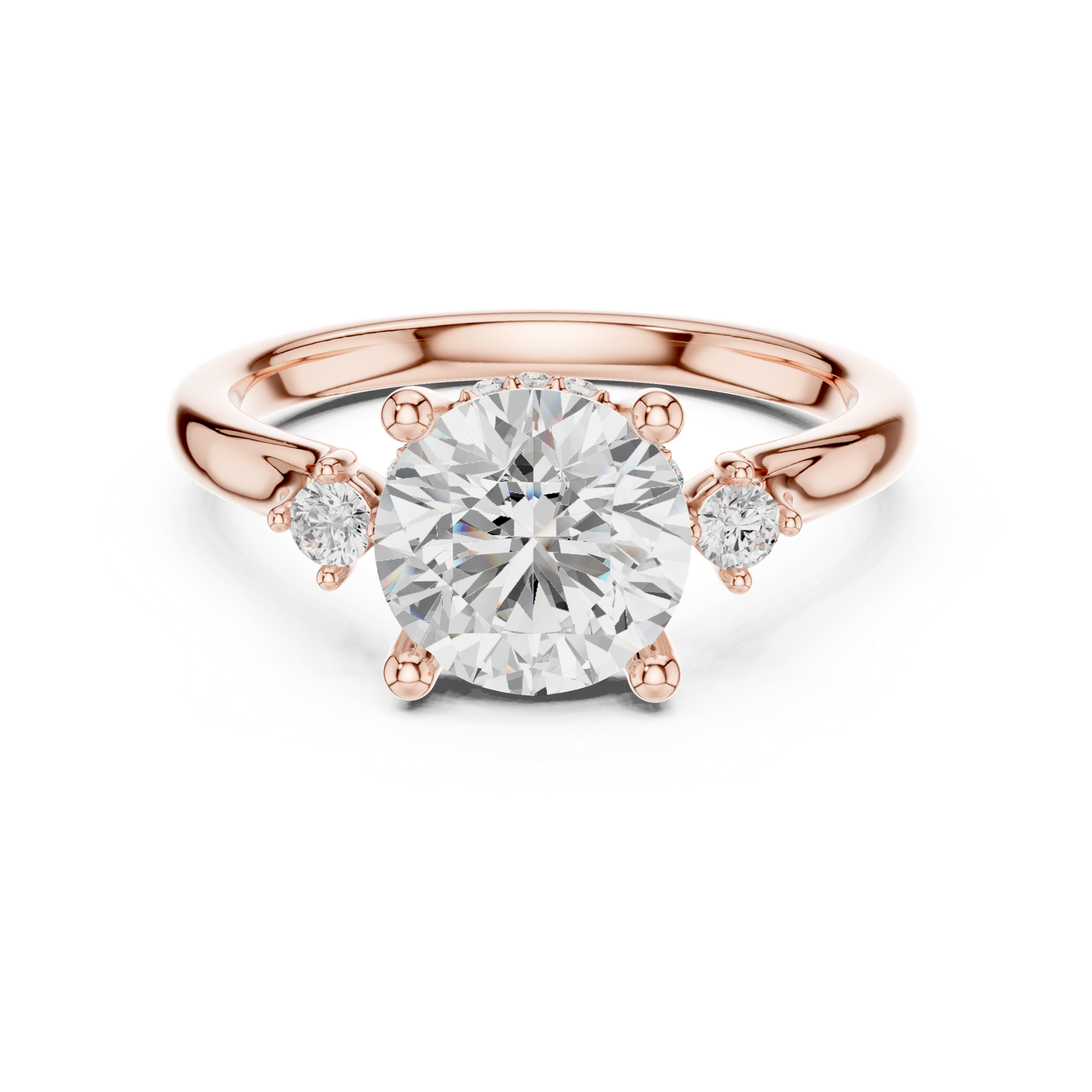 Gold Ring DDLR-164, Round center stone, Rose Gold, view 4