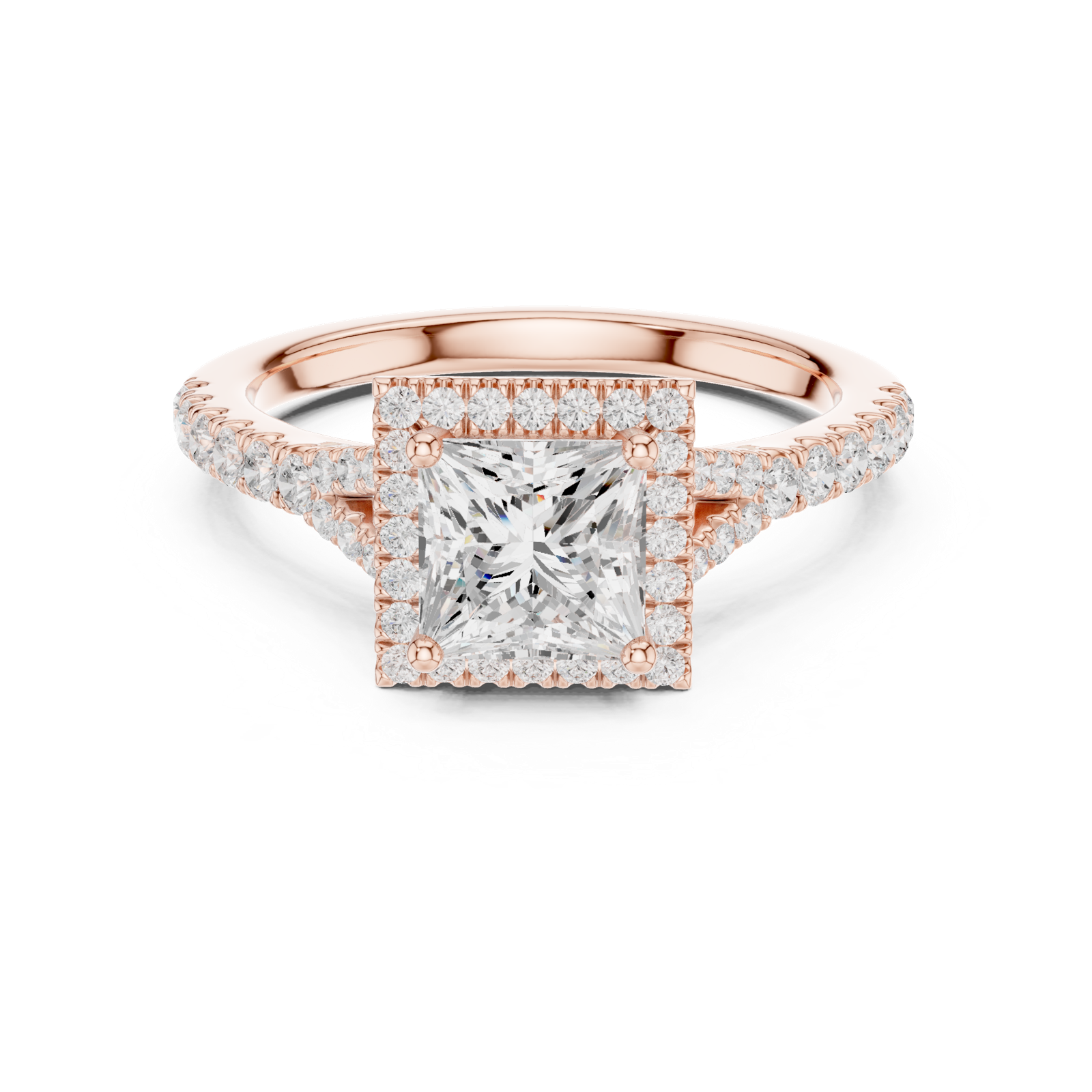 Gold Ring DDLR-043, Princess center stone, Rose Gold, view 4