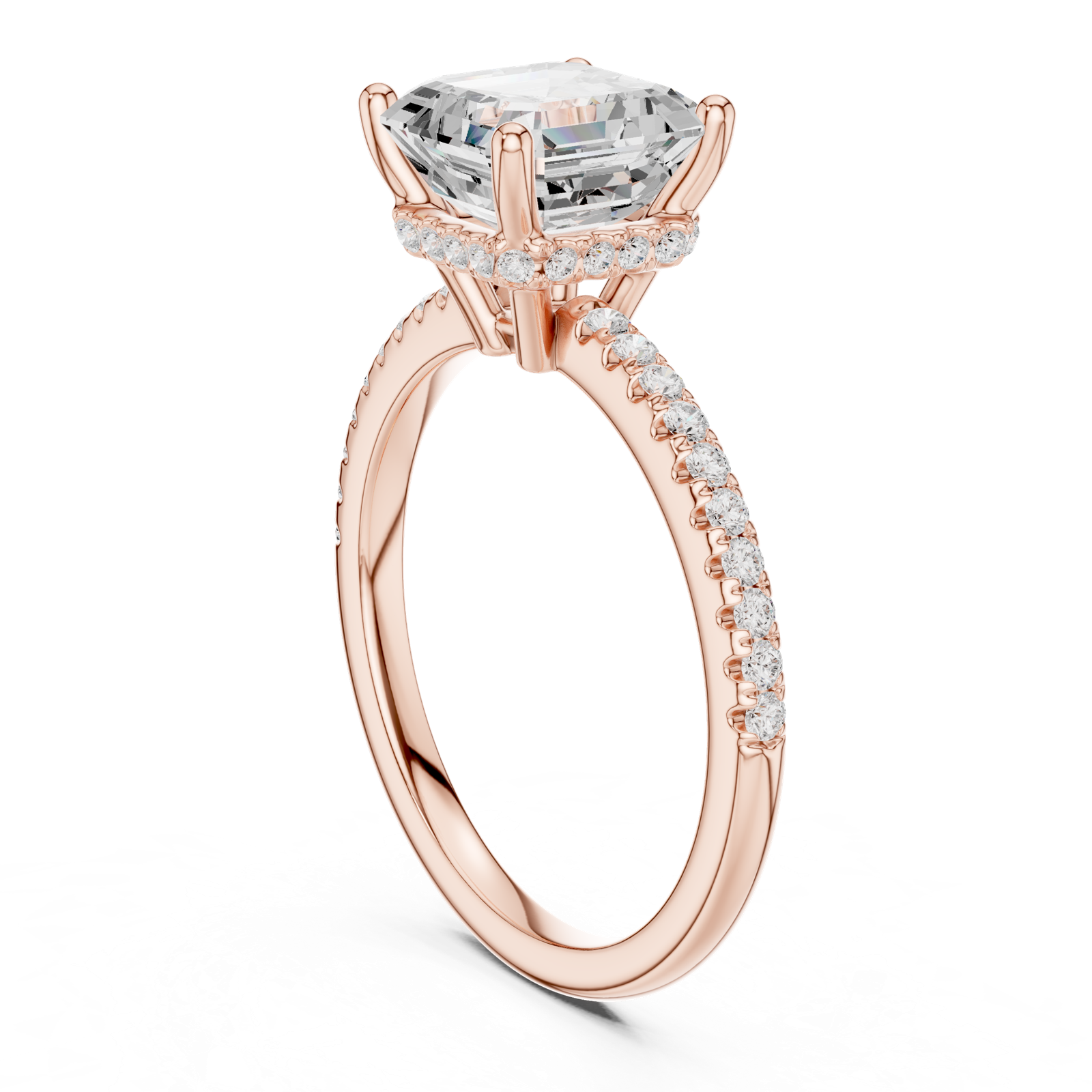 Gold Ring DDLR-177, Asscher center stone, Rose Gold, view 1