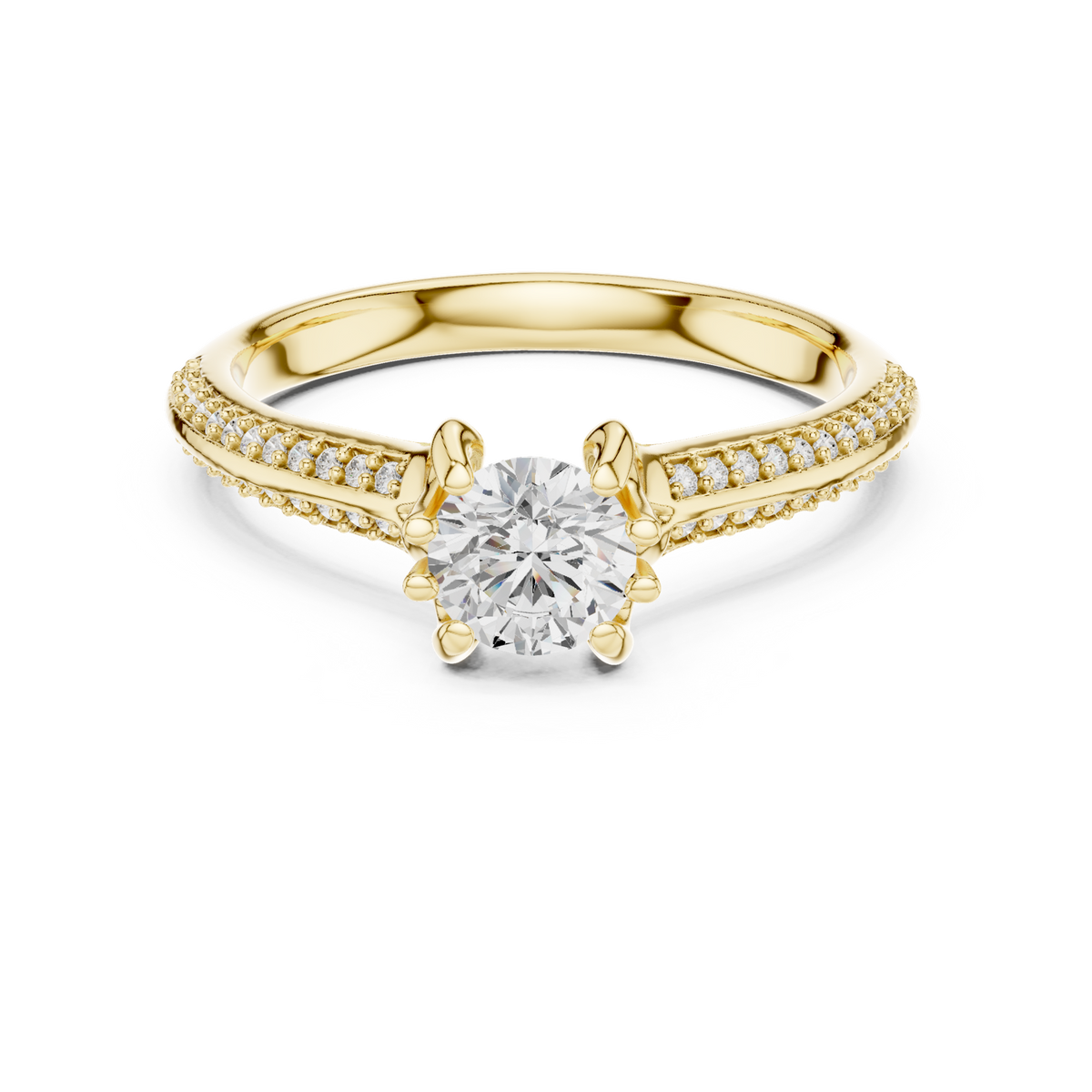 14K Solid Gold Lab Diamond Solitaire Ring, Yellow Gold