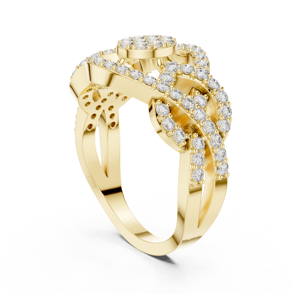 14K Solid Gold Lab Diamond Crossover Ring, Yellow Gold, view 1