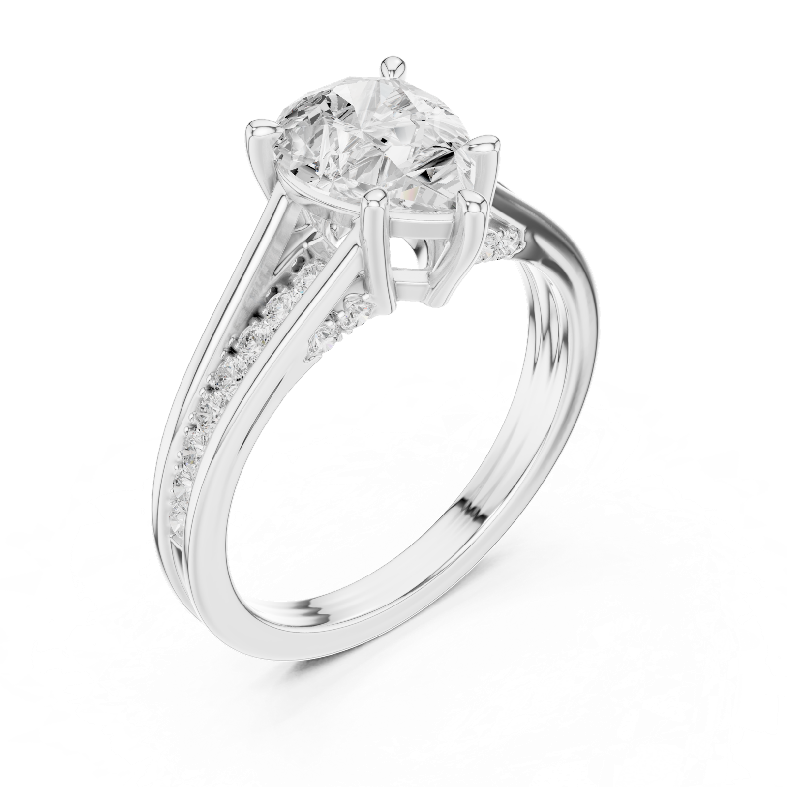 Gold Ring DDLR-253, Pear center stone, White Gold, view 2