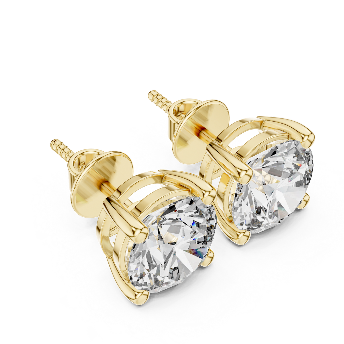14K Solid Gold Lab Diamond Stud Earrings, Yellow Gold, view 2