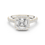 Gold Ring DDLR-118, Asscher center stone, White Gold