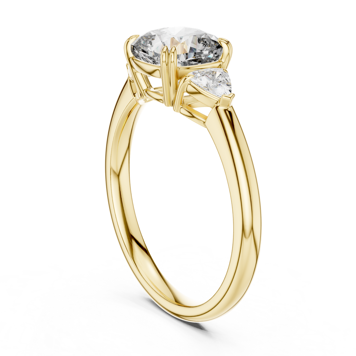 14K Solid Gold Lab Diamond Three-Stone Ring, Yellow Gold, view 1