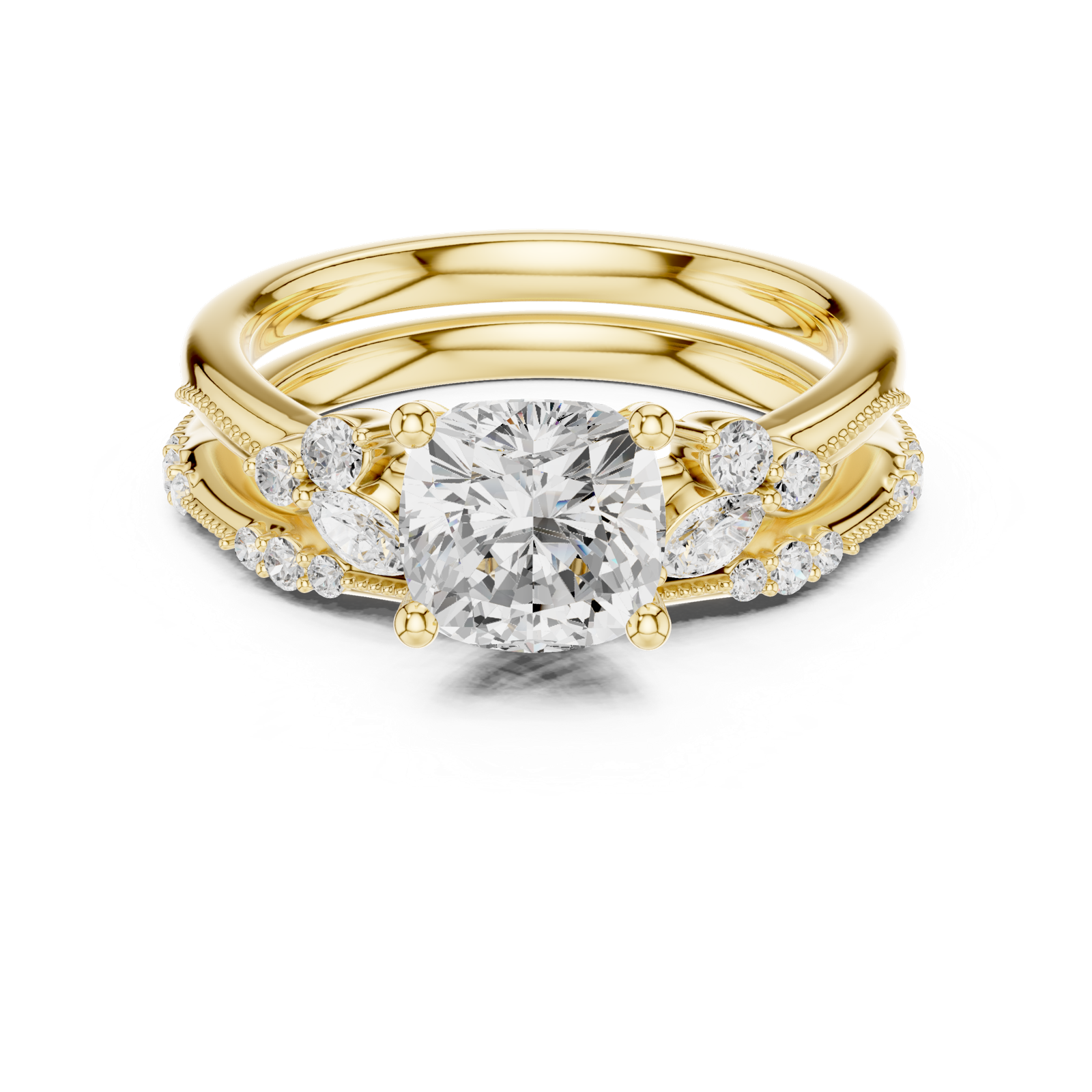 Gold Ring DDLR-299, Cushion center stone, Yellow Gold, view 4