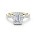 Gold Halo Pave Engagement Ring, Emerald center stone, Yellow Gold
