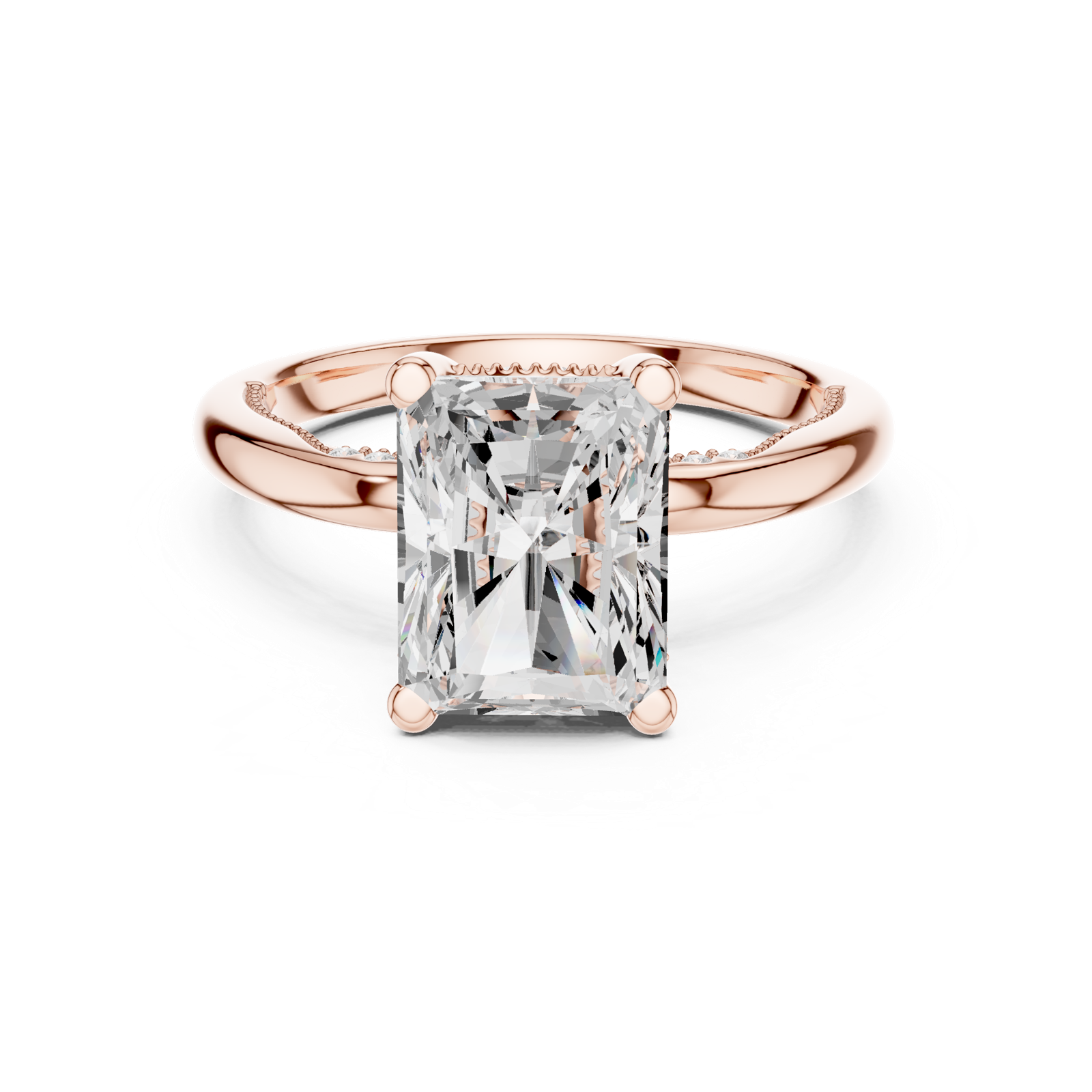 Gold Ring DDLR-175, Radiant center stone, Rose Gold, view 4
