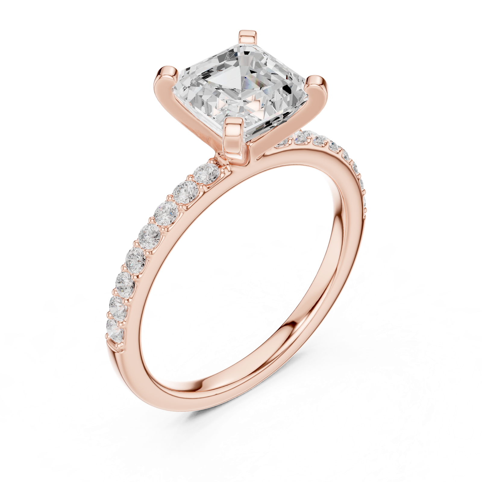 Gold Ring DDLR-040, Asscher center stone, Rose Gold, view 2