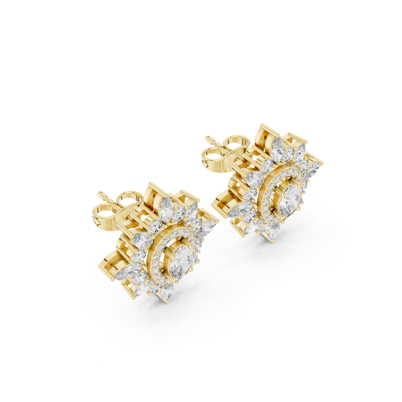 14K Solid Gold Lab Diamond Star Cluster Earrings, Yellow Gold, view 2