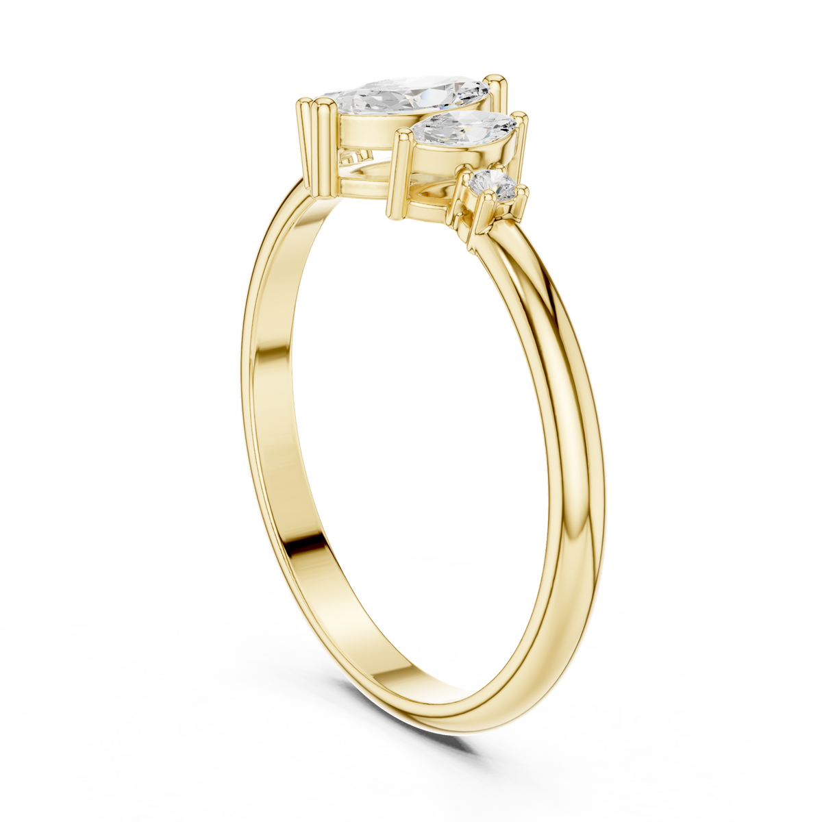 14K Solid Gold Lab Diamond Three-Stone Ring, Yellow Gold, view 1