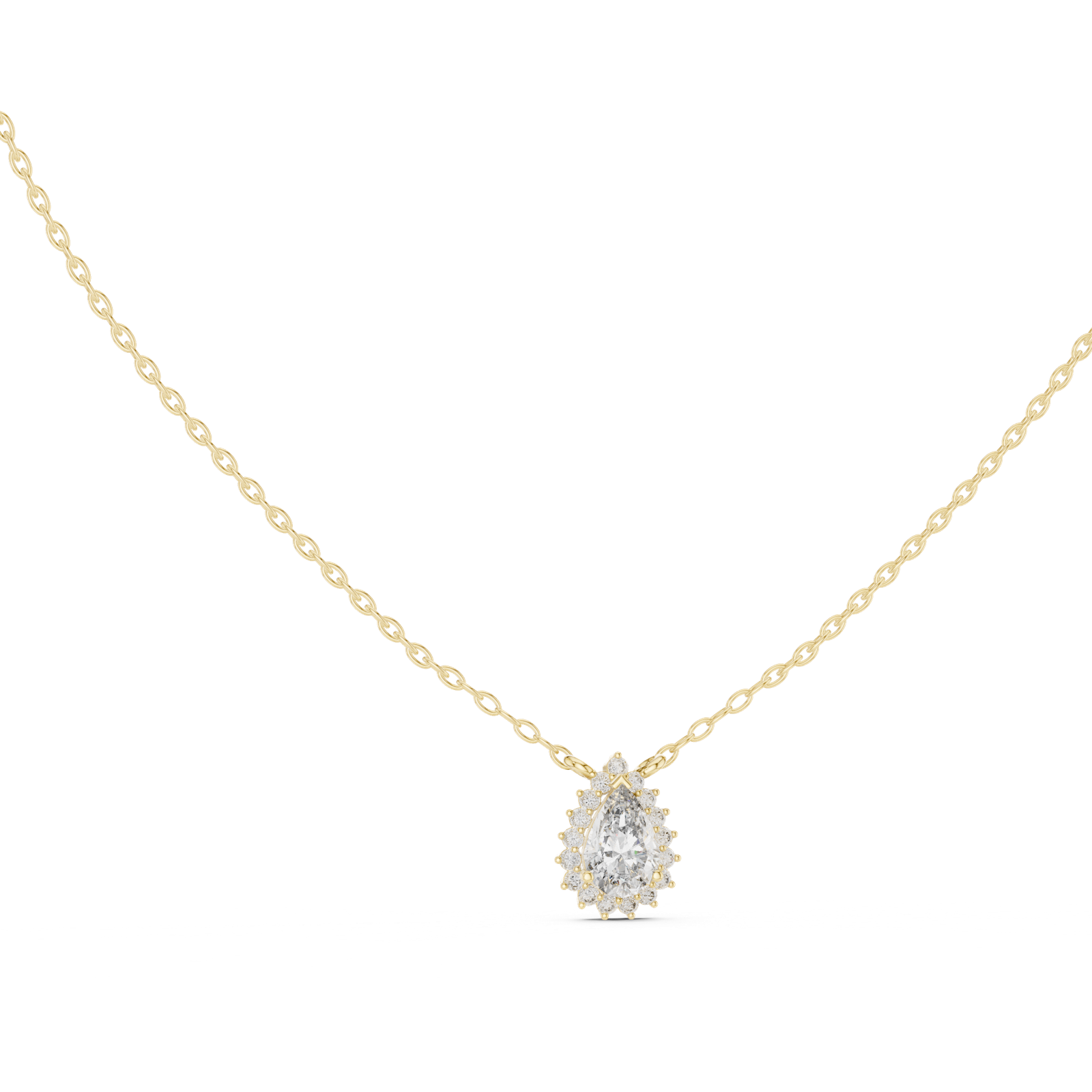 14K Solid Gold Lab Diamond Halo Pendant Necklace, Yellow Gold, view 1