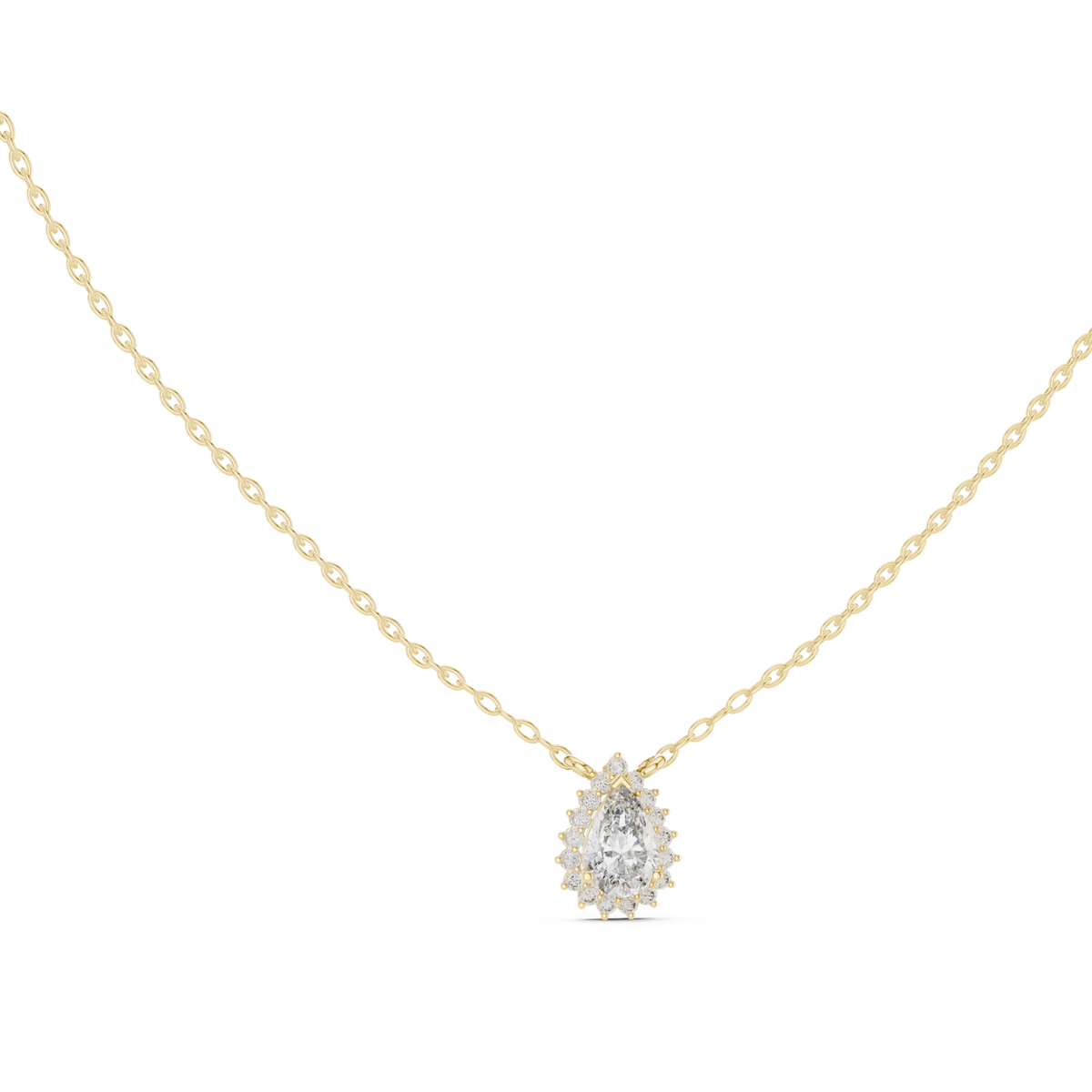 14K Solid Gold Lab Diamond Halo Pendant Necklace, Yellow Gold, view 1
