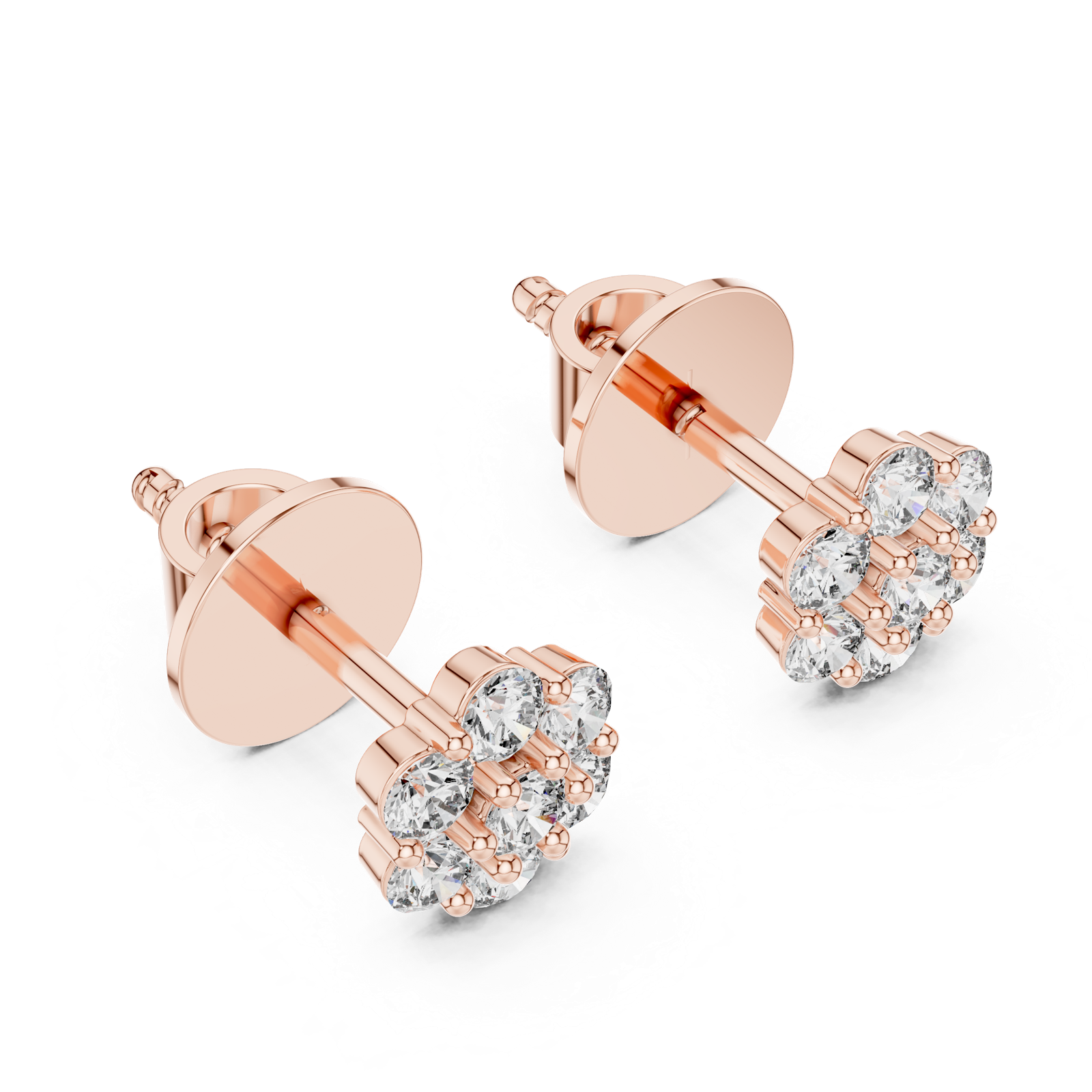 14K Solid Gold Lab Diamond Flower Cluster Earrings, Rose Gold, view 2