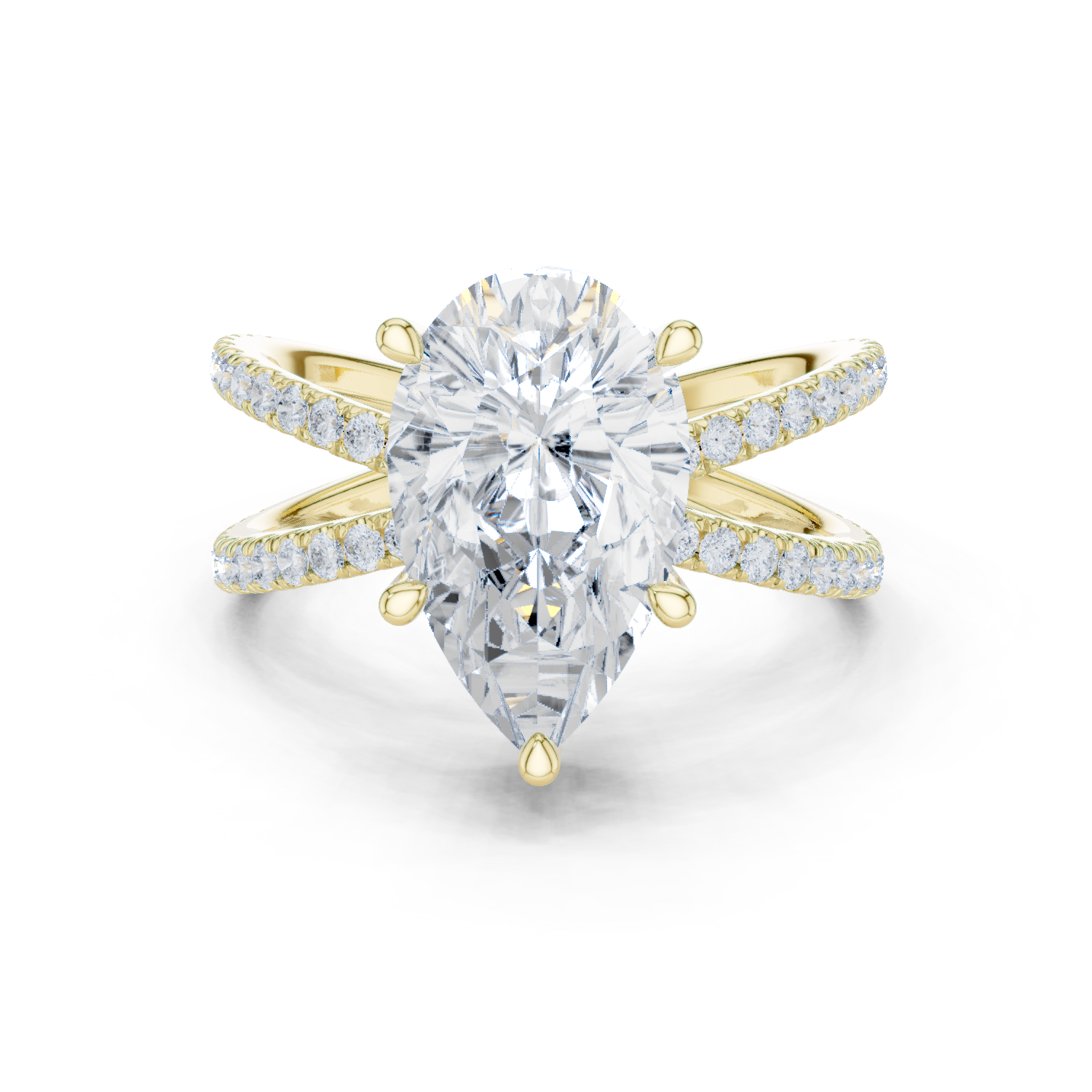 Gold Jewelry L36-25, Pear center stone, Yellow Gold