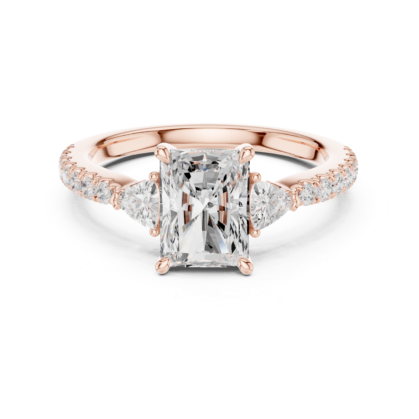 Gold Ring DDLR-037, Radiant center stone, Rose Gold, view 4