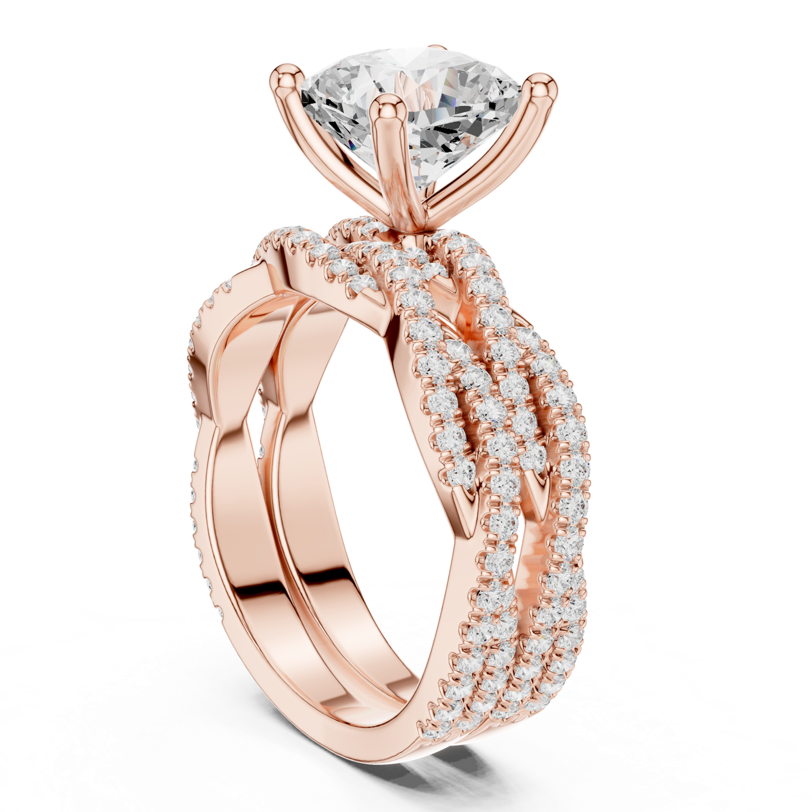 Gold Ring, Cushion center stone, Rose Gold, view 1