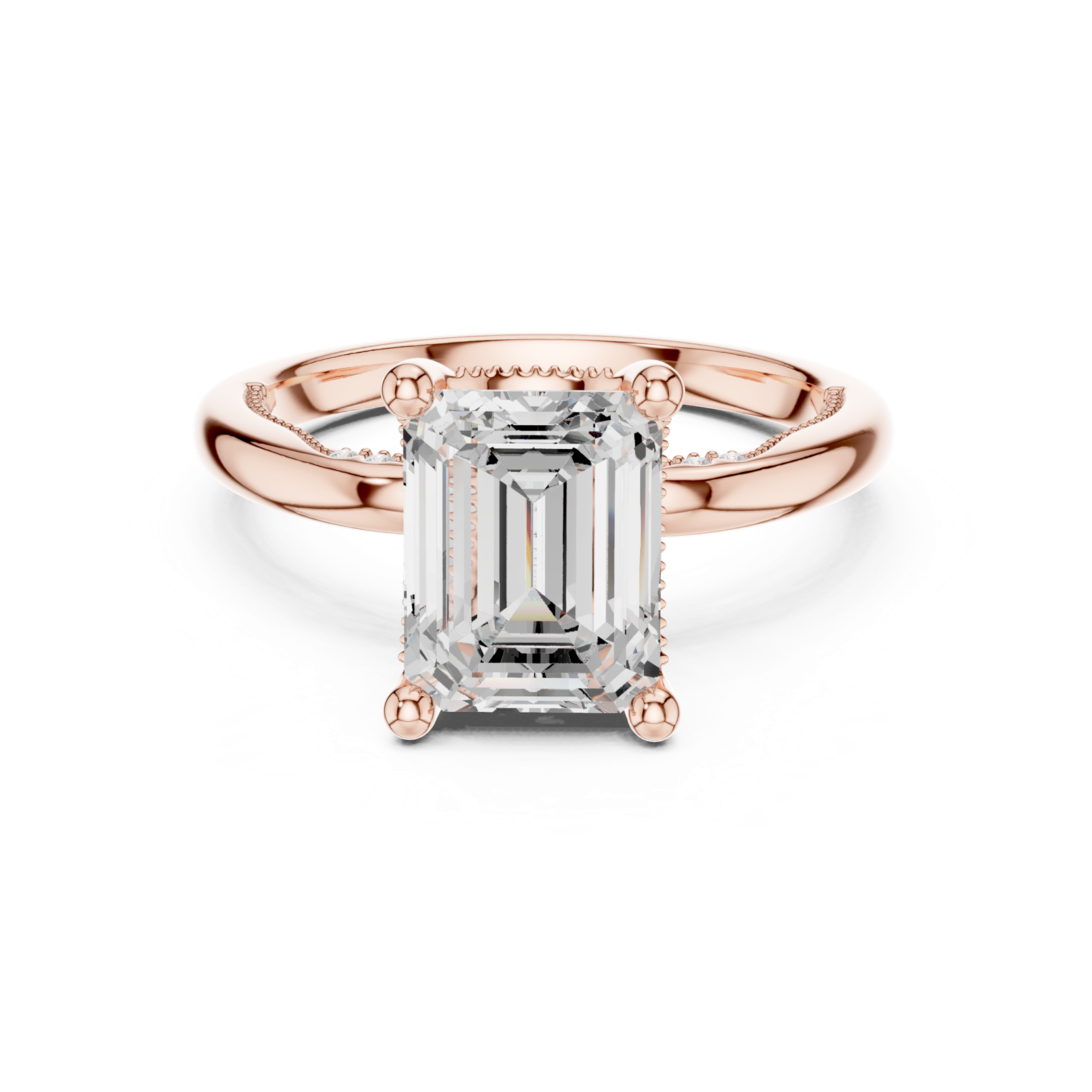 Gold Ring, Emerald center stone, Rose Gold, view 4