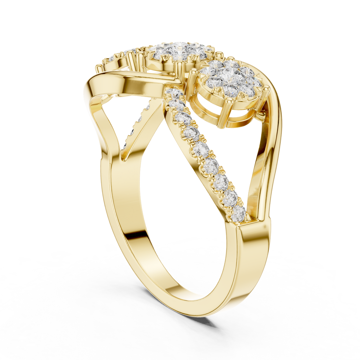 14K Solid Gold Lab Diamond Infinity Cluster Ring, Yellow Gold, view 1