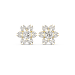 14K Solid Gold Lab Diamond Flower Cluster Earrings, Yellow Gold
