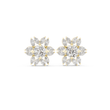 14K Solid Gold Lab Diamond Flower Cluster Earrings, Yellow Gold