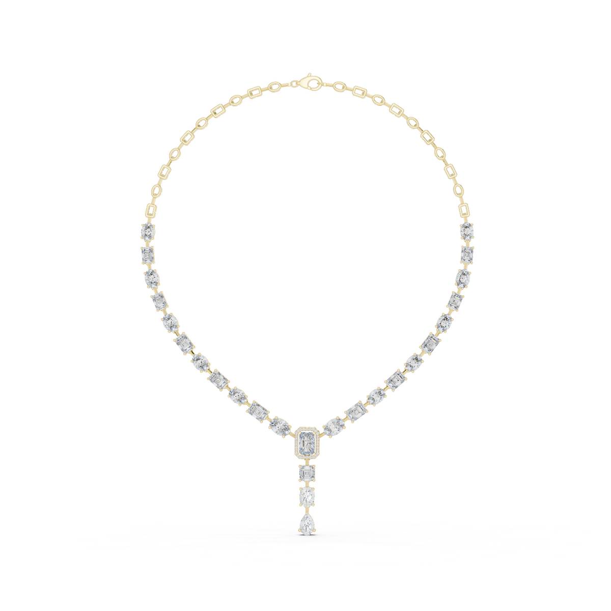 14K Solid Gold Lab Diamond Tennis Necklace, Yellow Gold
